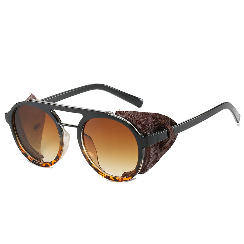 Retro round frame double beam sunglasses