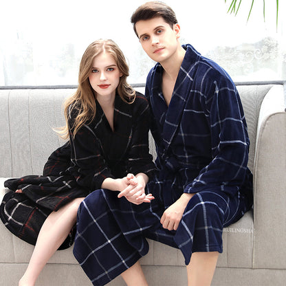 Flannel robe couple pajamas