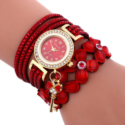 wish AliExpress foreign trade hot sale Women's winding watch alloy diamond four flowers Korean velvet bracelet watch