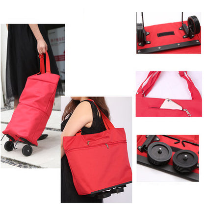 Hand bag shopping cart, folding towing bag retractable