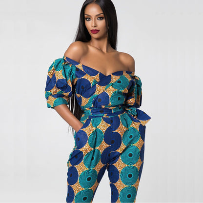 Lantern sleeves off-the-shoulder neckline jumpsuit