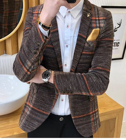 Men Blazer Slim Fit Designs Male Plaid Blazer