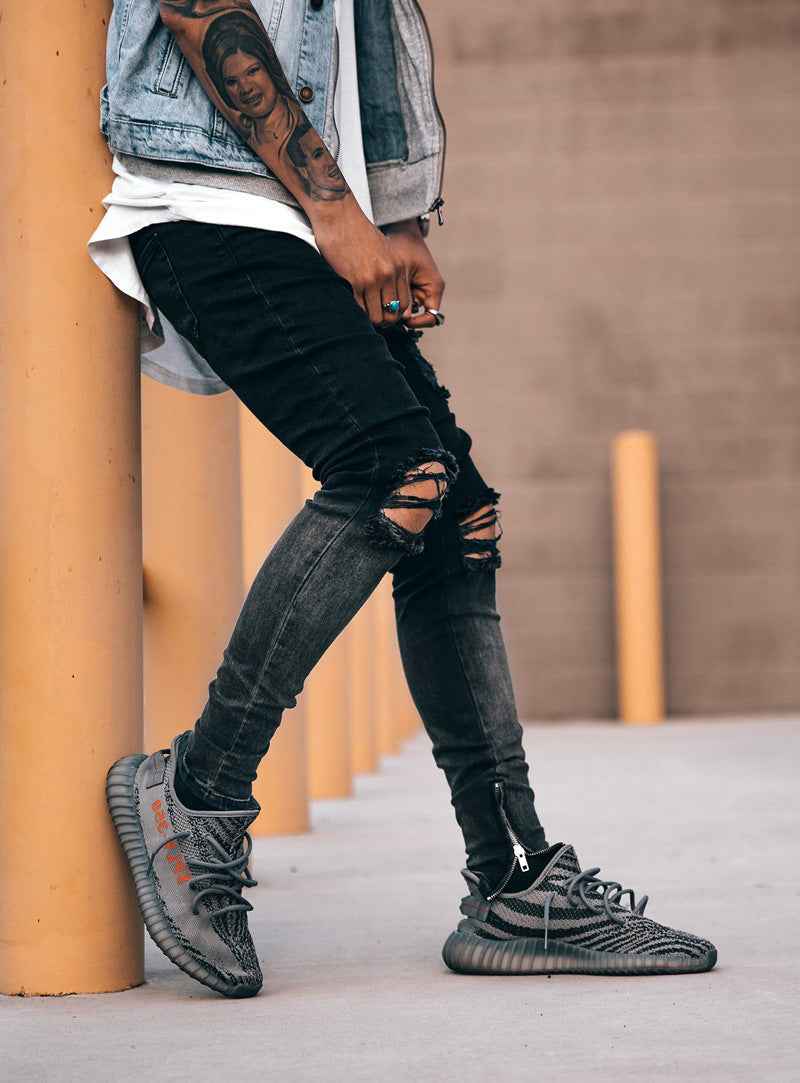 Men's pants with ripped zipper ankle