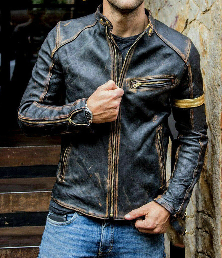 Motorcycle leather jacket for men