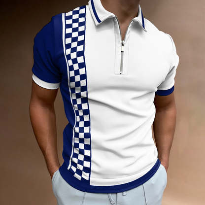 Check Texture Polo Shirt Men's Polo Shirt National Stitching Color Print