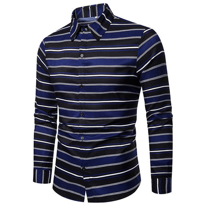 Men's Slim Casual Long Sleeved Striped Shirt