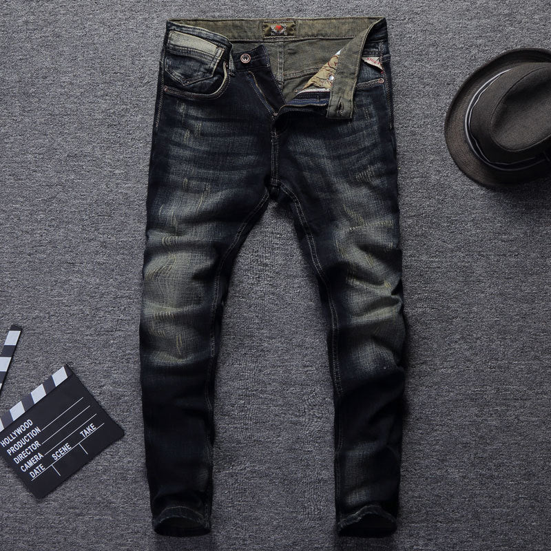 European And American Fashion Frayed Slim-fit Men's Jeans