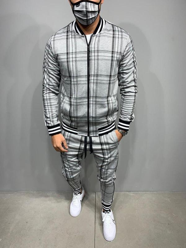 Trendy Fashion Men's Casual Striped Plaid Suit