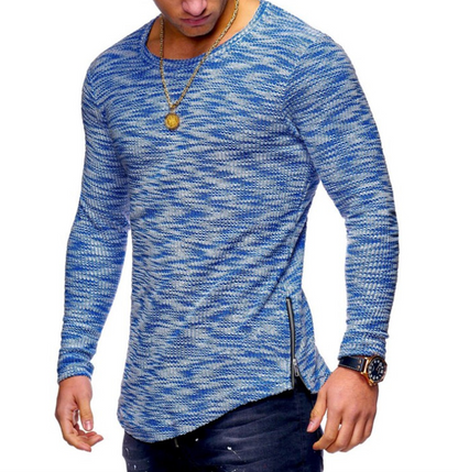 Spring pattern pit strip round neck pattern zip hem T-shirt