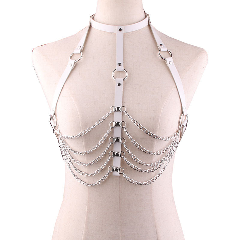 Leather collar body chain wild chest chain