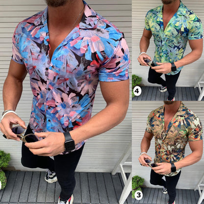 Printed beach style suit neck with short sleeves