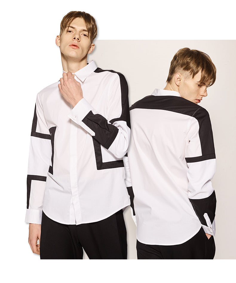 Geometric Design Shirt For Men Black And White, Crash Color Shirts.