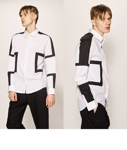 Geometric Design Shirt For Men Black And White, Crash Color Shirts.