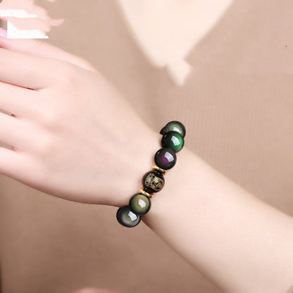 Obsidian Rainbow Eye Bead Bracelet