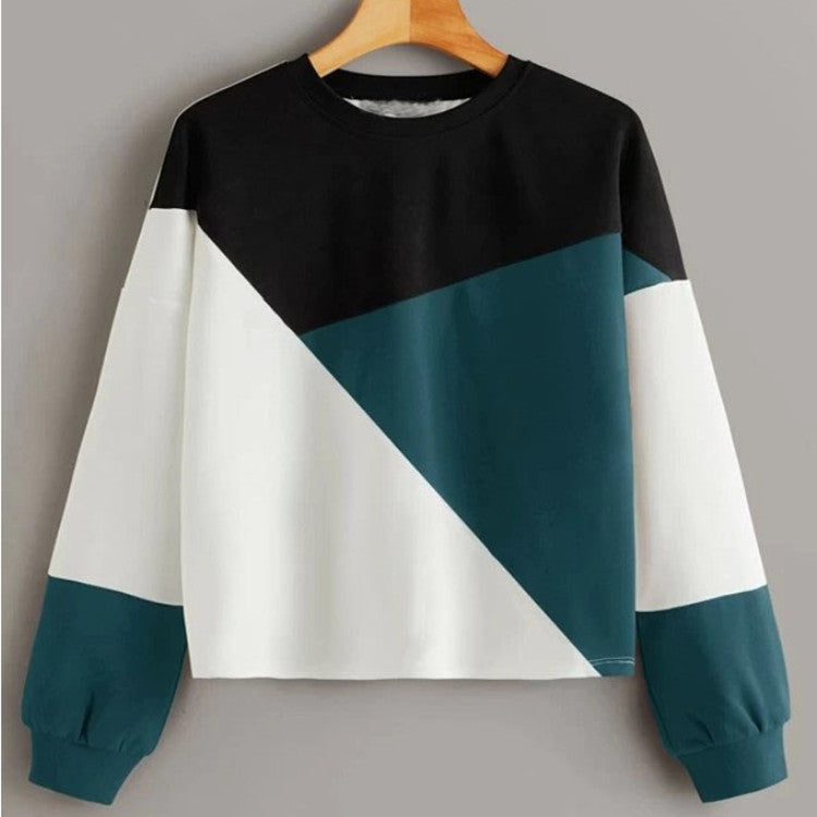 Patchwork round neck pullover sweater