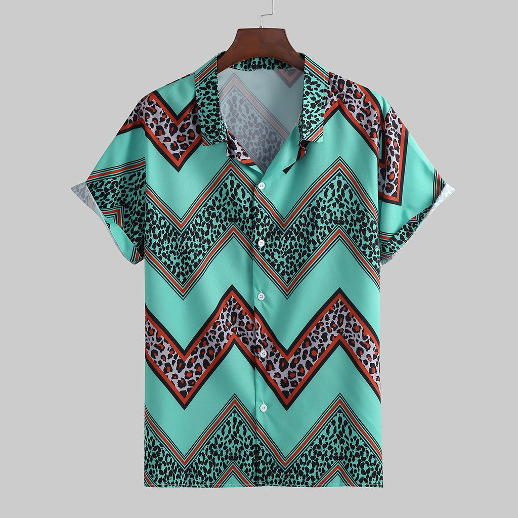 Casual lapel printed short-sleeved shirt