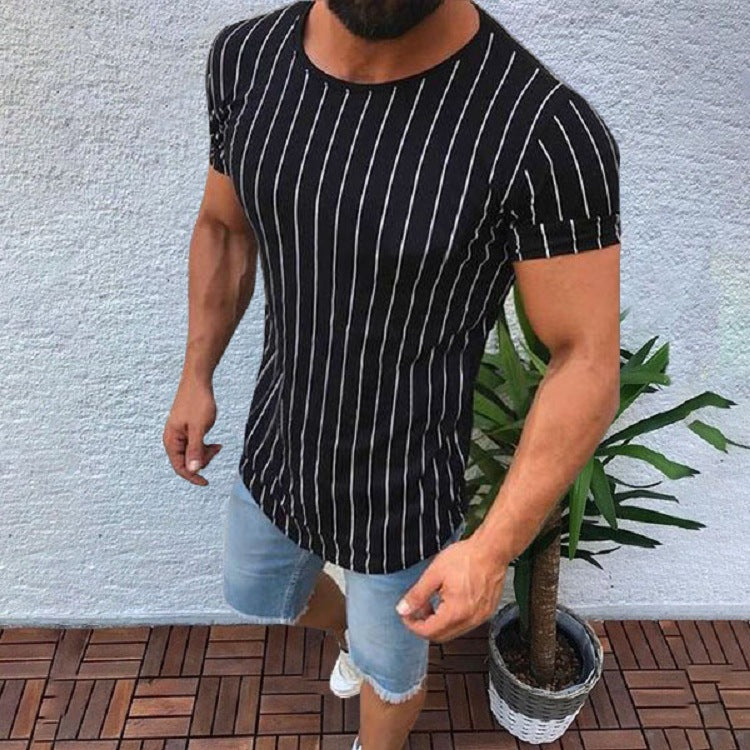 Striped round neck short sleeve men