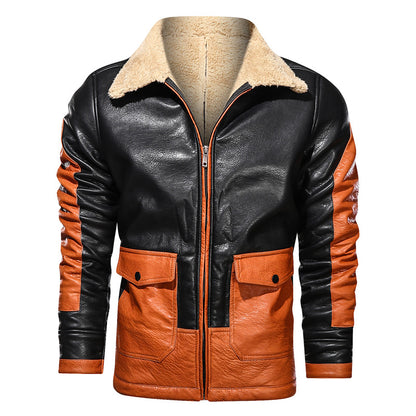 Winter lapel loose men's leather jacket