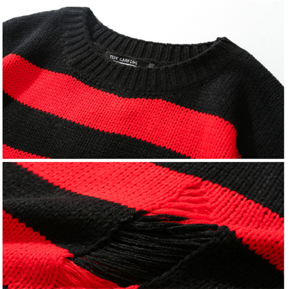 Striped jacquard round neck sweater