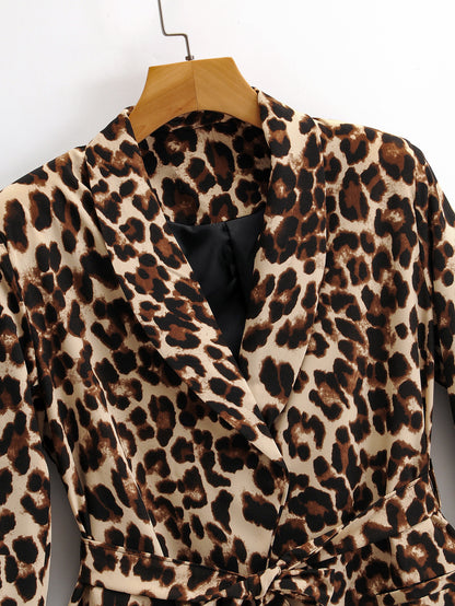 Women's leopard print suit jacket with belt