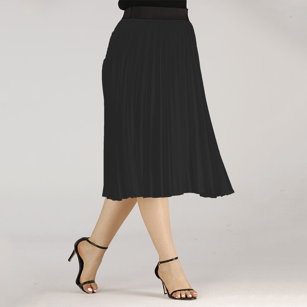 Light solid mid length pleated skirt