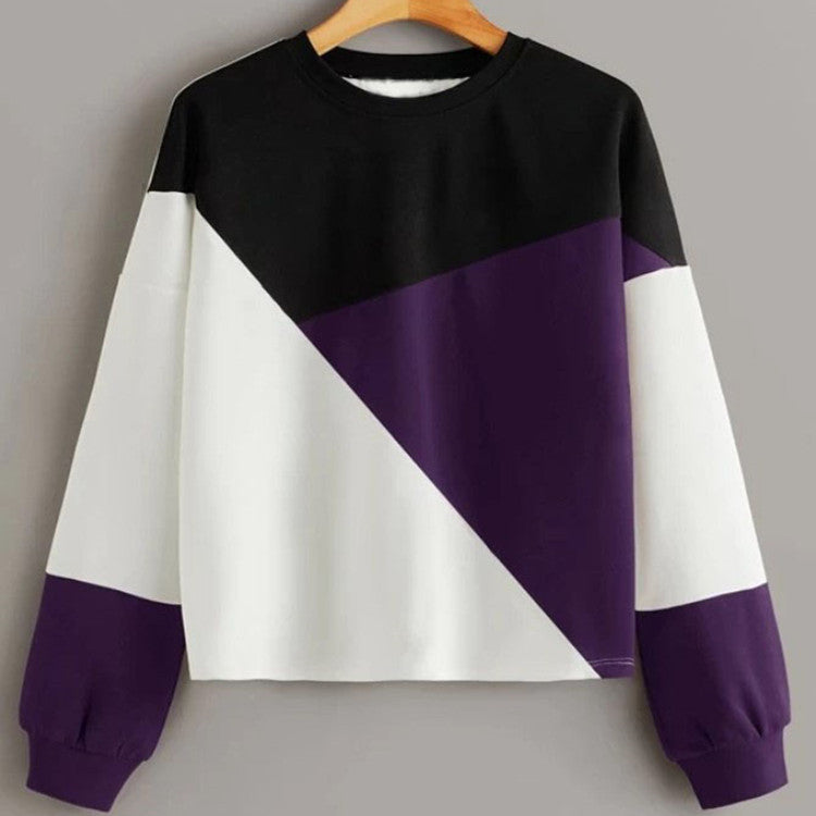 Patchwork round neck pullover sweater