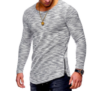 Spring pattern pit strip round neck pattern zip hem T-shirt