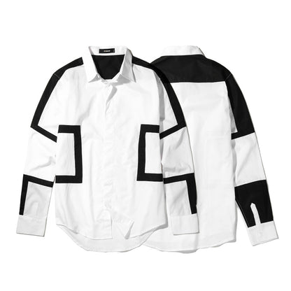 Geometric Design Shirt For Men Black And White, Crash Color Shirts.