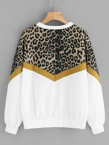 Leopard print long-sleeved round neck fashion all-match sweater