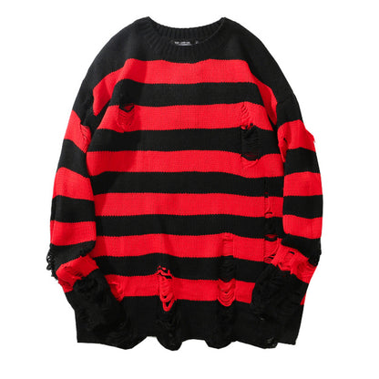 Striped jacquard round neck sweater