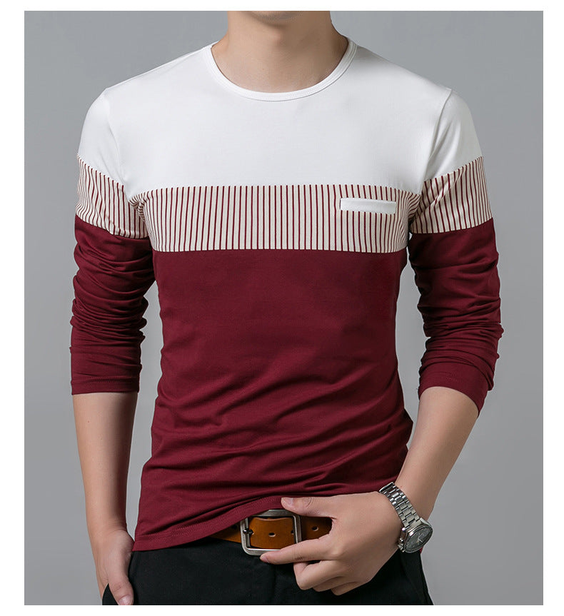 Vertical stripes long sleeve casual T-shirt