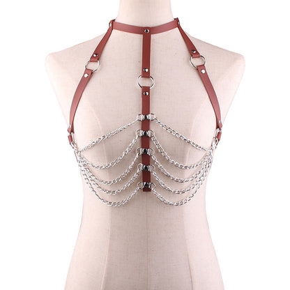 Leather collar body chain wild chest chain