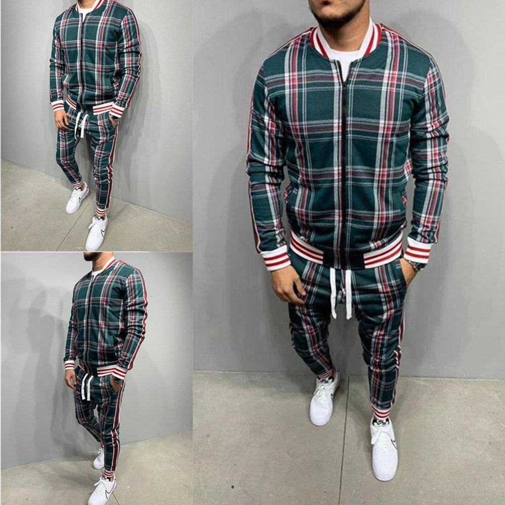 Trendy Fashion Men's Casual Striped Plaid Suit