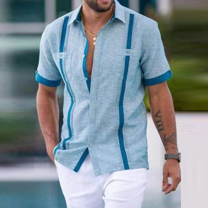 Summer Men Casual Print Pockets Loose Short Sleeve