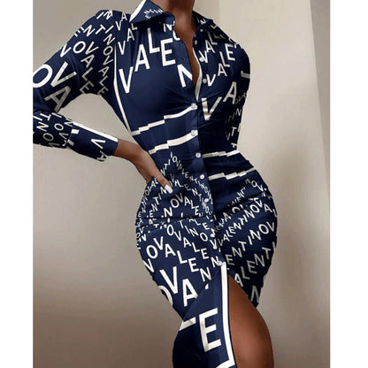 Fashion Printed Sexy Waist Slimming Shirt Dress