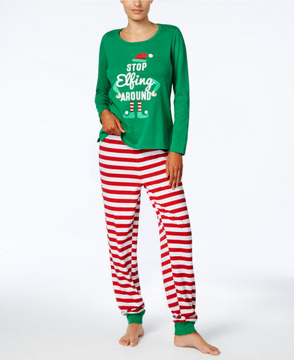 Christmas Family Parent-Child Set Stripe Print Homewear Pajamas Long Sleeve Trousers Two Piece Set