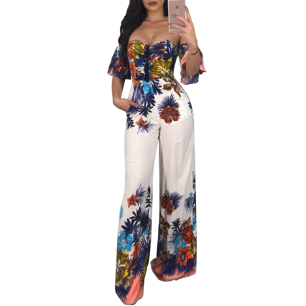 Sexy Women Jumpsuit Women Off Shoulder Self Tie Yellow Jumpsuits 2021 New Ruffle Half Sleeve Elegant Jumpsuit