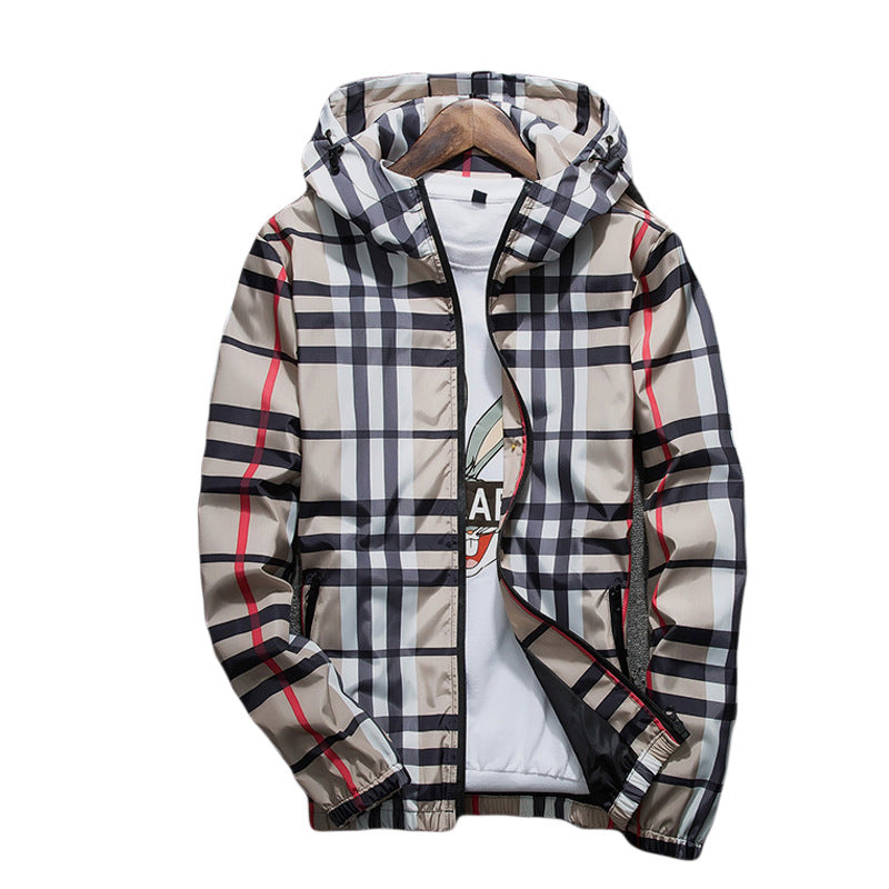 Plaid jacket hooded slim jacket