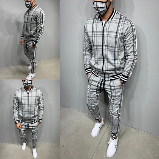 Trendy Fashion Men's Casual Striped Plaid Suit