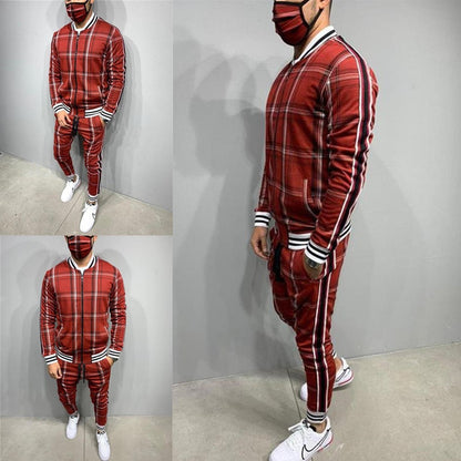 Trendy Fashion Men's Casual Striped Plaid Suit