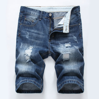 Cotton Ripped Light Color Slim Denim Shorts