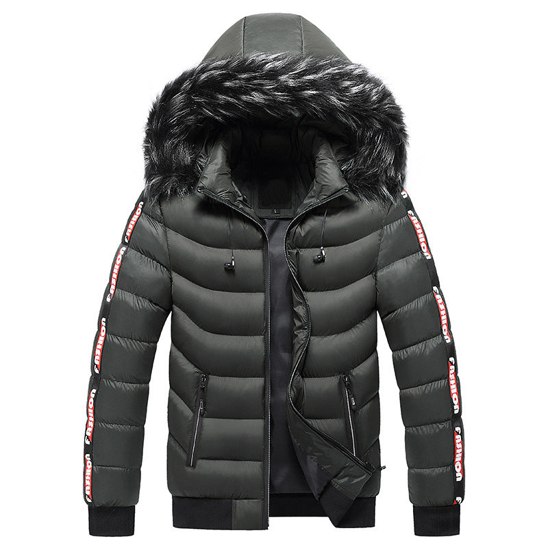 Men's fur collar padded striped coat