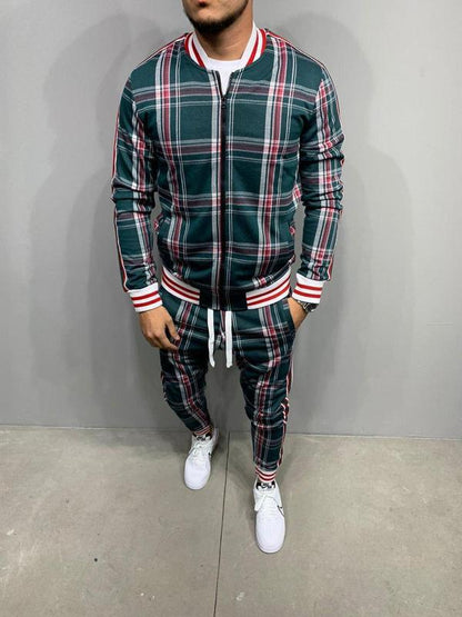 Trendy Fashion Men's Casual Striped Plaid Suit