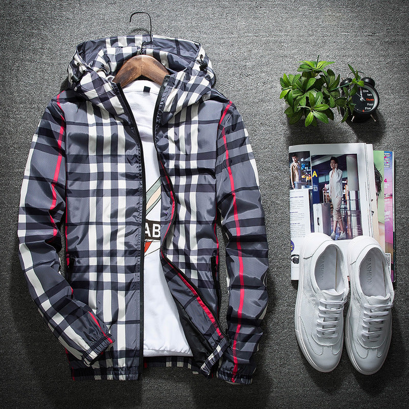 Plaid jacket hooded slim jacket