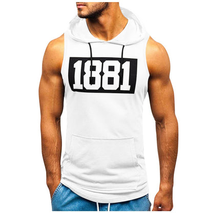 Men's sleeveless letter printed hand pocket