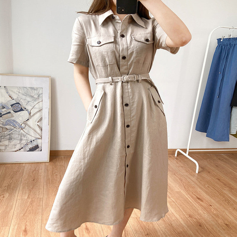 Linen French tooling style dress women