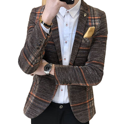 Men Blazer Slim Fit Designs Male Plaid Blazer