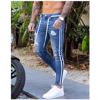 Slim-fit ripped lace-up jeans