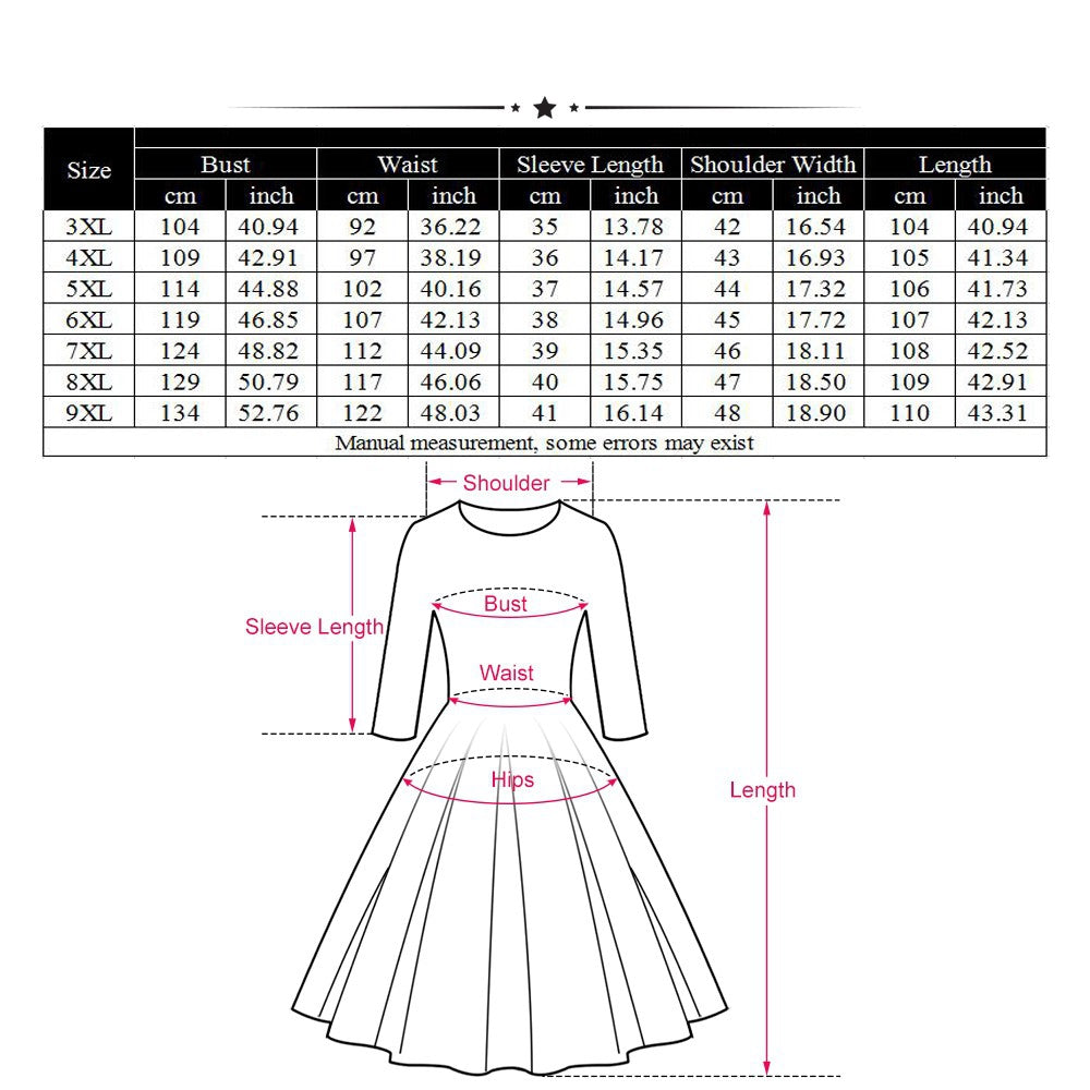 Women's Round Neck Sleeve Printed A-line Skirt Dress