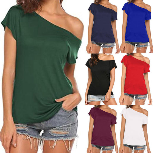 Women's diagonal off-shoulder T-shirt